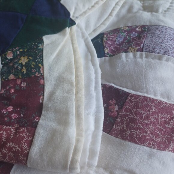 Vintage Full-Size Quilt Double Wedding Rings + 2 Pillow Shams (Colcha) - Picture 6 of 12